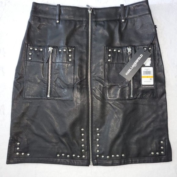 Karl Lagerfeld Paris Women's Studded Zipper Hi/Low Skirt Mid High. d17 - Picture 4 of 8